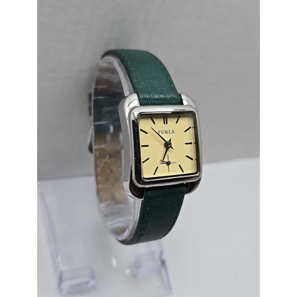 Furla Steel Collection Country Chic Square Watch Small Seconds Green New Battery